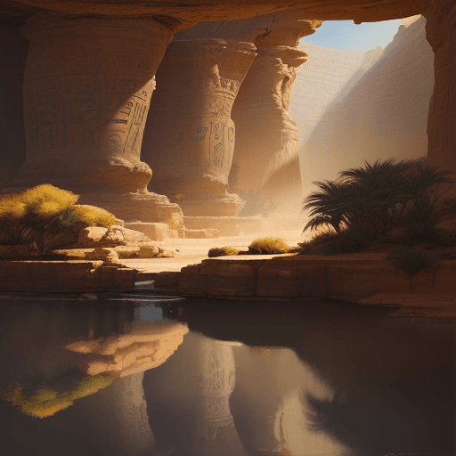 AI generated: new art : landscape into a Underground oasis in egypt. satara by johnny taylor, in the style of brus...