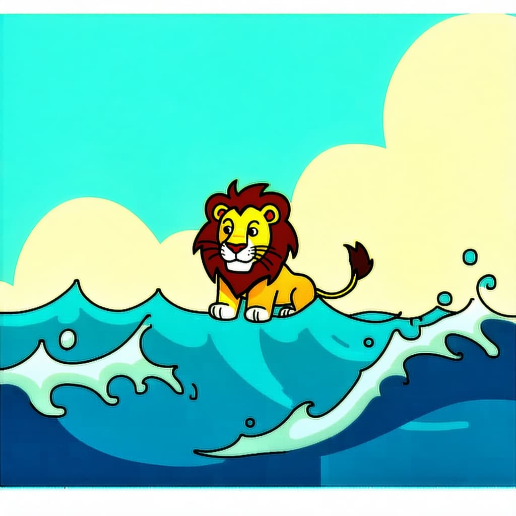 AI generated: A lion in the sea.
60's cartoon style.