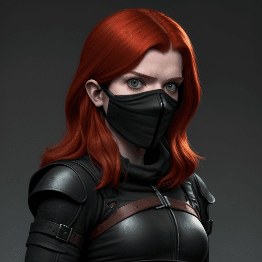 AI generated: Rose Leslie wearing a black bandit mask, dressed as Kim Possible