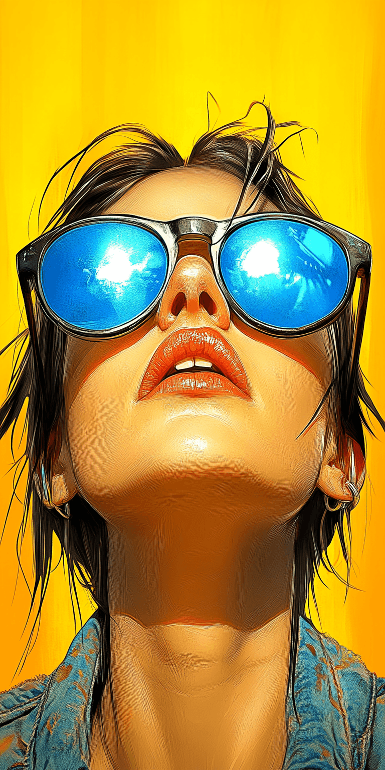 AI generated: photo of a woman in sunglasses, in the style of graphic design-inspired illustrations, luminous hues...