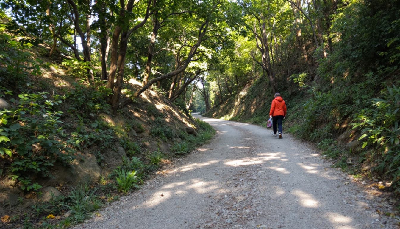 AI generated: Una senda empedrada, en un camino recto cuyo final del camino es una luz resplandeciente.