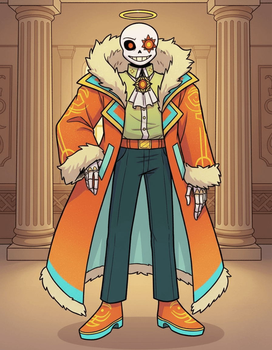 AI generated: “Cartoon-level detail skull simple design like Sans from Undertale: one-piece fused skull with no se...