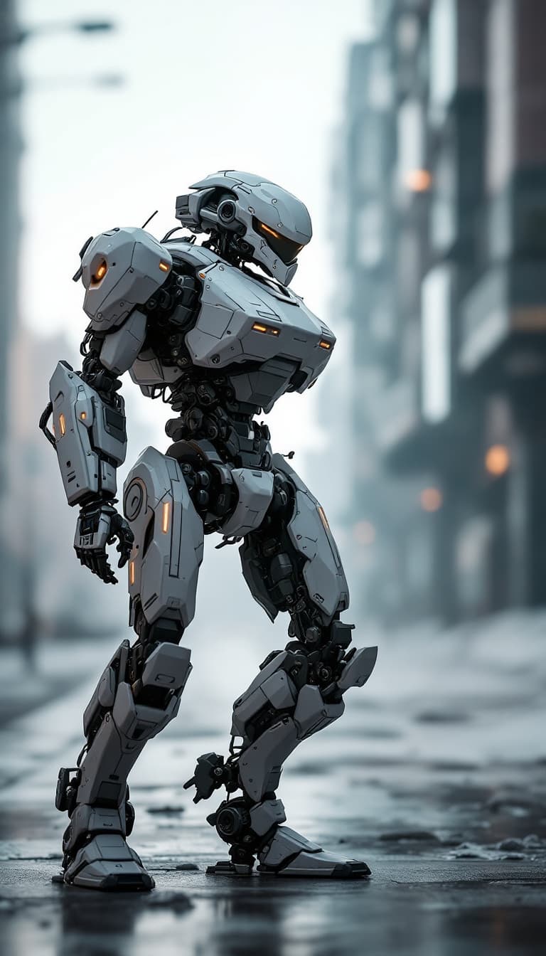 AI generated: realistic combat robot photo, walking, facing forward, ideal lighting, high resolution, 8k
