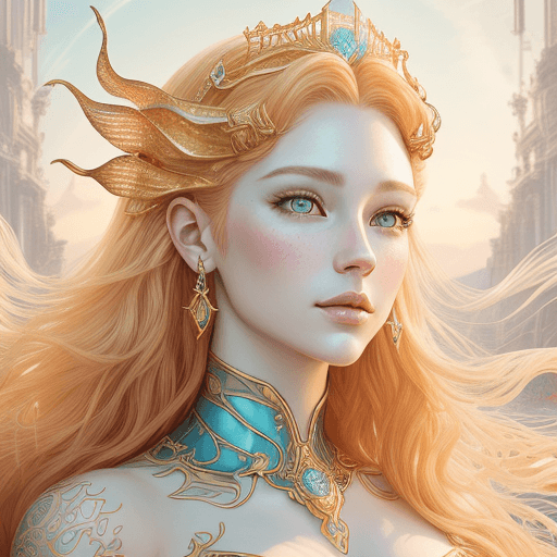 AI generated: carbon  face of a woman mermaid like , in the style of light marine and light gold, vibrant illustra...