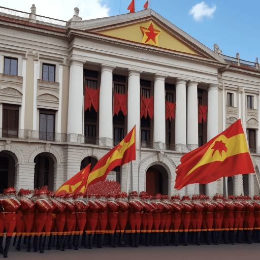 AI generated: imagine the victory of the communist party in paraguay and parade with people infront of Palacio de ...