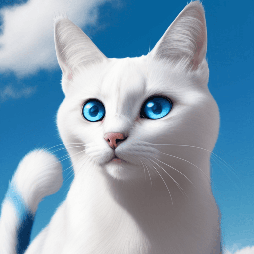 AI generated: un gato blanco con ojos de diferentes colores con alas en el cielo