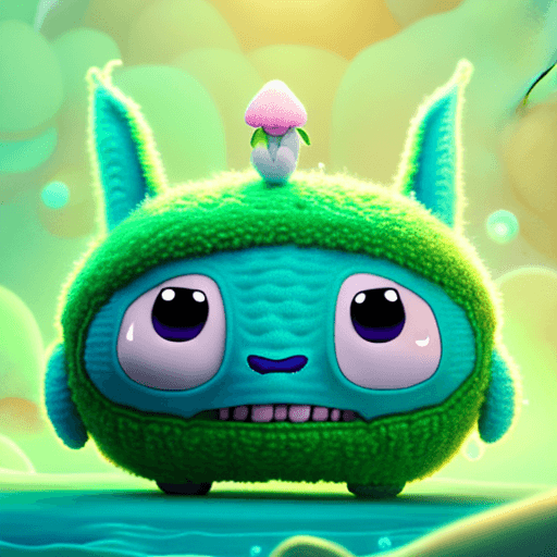 AI generated: professional-rendering of a Chibi, adorable green "Stitch" illustration of a Squishmallow, inspired ...