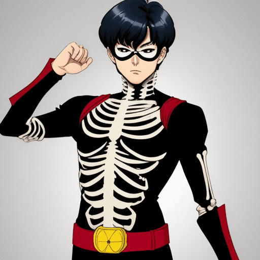 AI generated: ranma saotome,male,superhero,skeleton costumes,kamen rider

