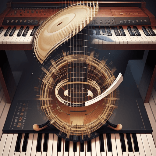 AI generated: a cover art engulfed in musical instruments creating sonic waves 