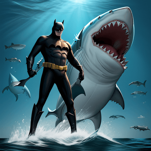 AI generated: Create a digital illustration of Adam West Batman standing on the edge of a boat, holding a can of s...