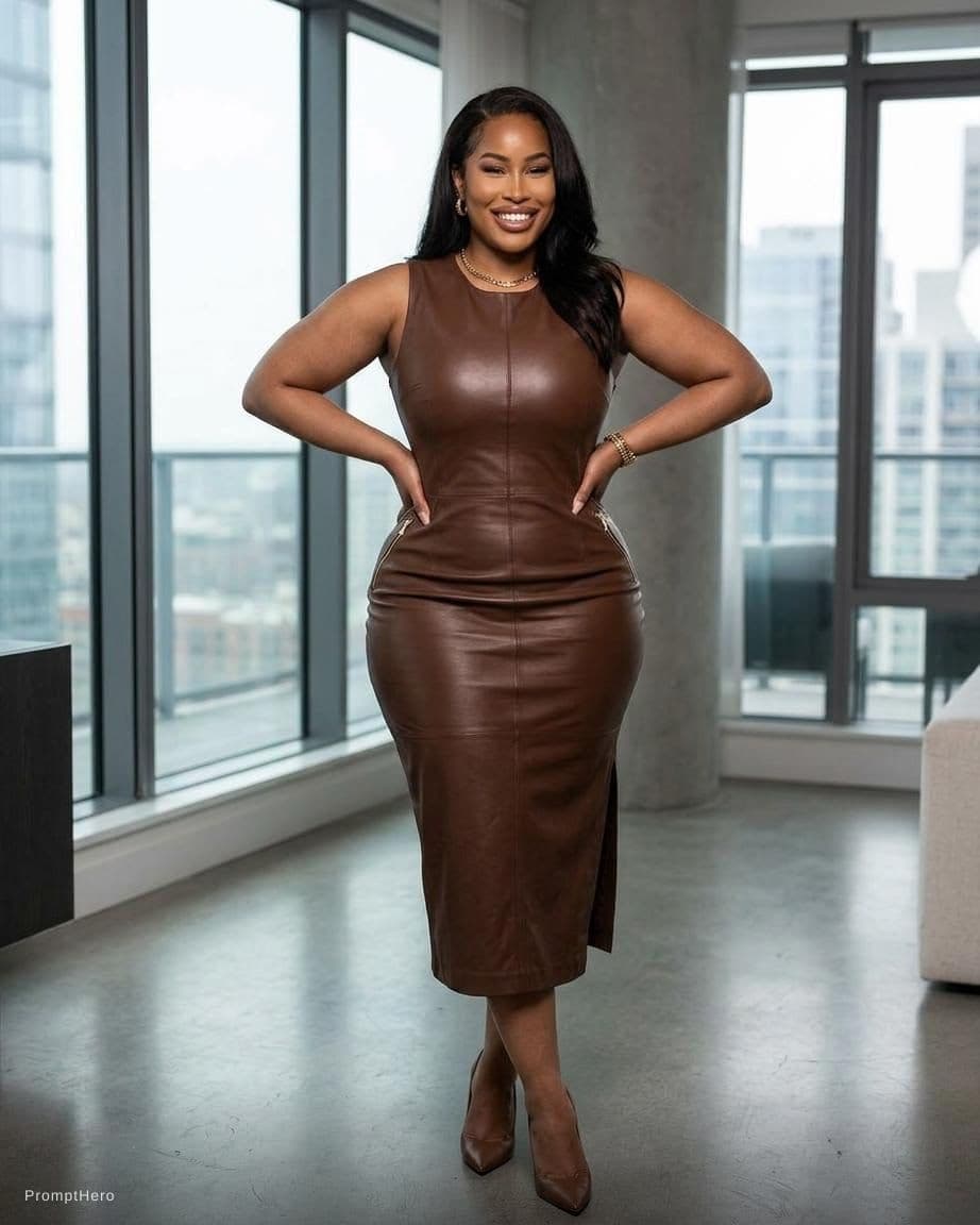 AI generated: sexy mature black women in leather bodycon dress
