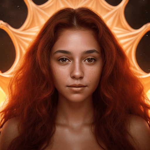 AI generated: ((Close-up portrait)), (RAW Photo), Stunning portrait of the beautiful Queen of the Cosmos, with sun...