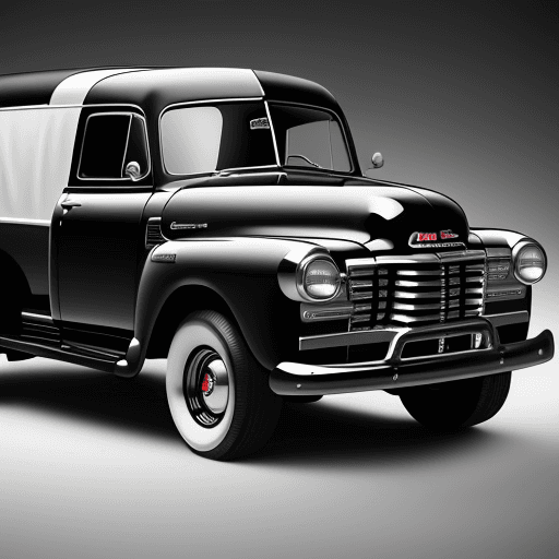 AI generated: high quality logo of a 1952 GMC suburban, more detailing, made in black metal, geometry, vector, sym...