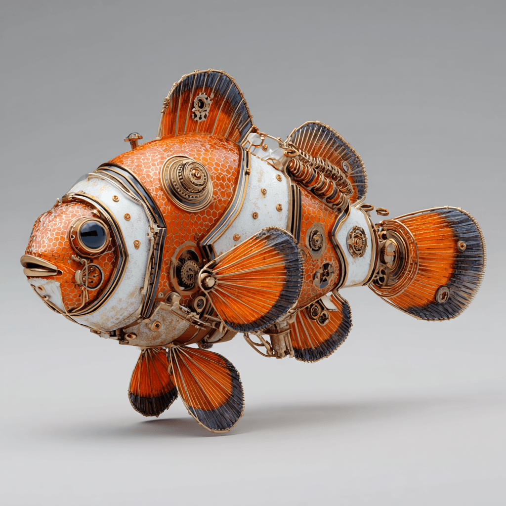 AI generated: A mechanical clownfish