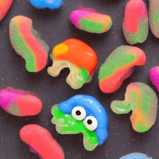 AI generated: cosmos of pascal colorful falling strip sweets mascot with sugar sprinkles and two large glassed eye...
