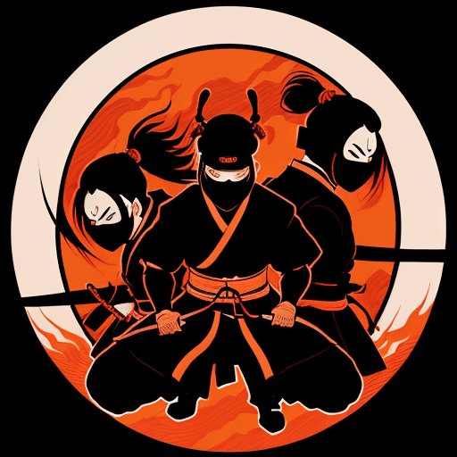 AI generated: a samurai ninjas stay in under the black moon on fire illustration, japan style artwork, etc Pro Vec...