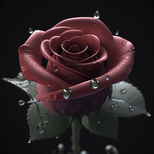 AI generated: A hauntingly beautiful 3D render of a single rose with delicate raindrops. 