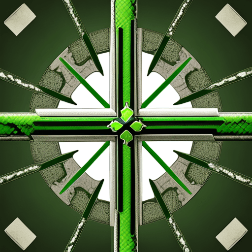 AI generated: green cross, three towers and a snake