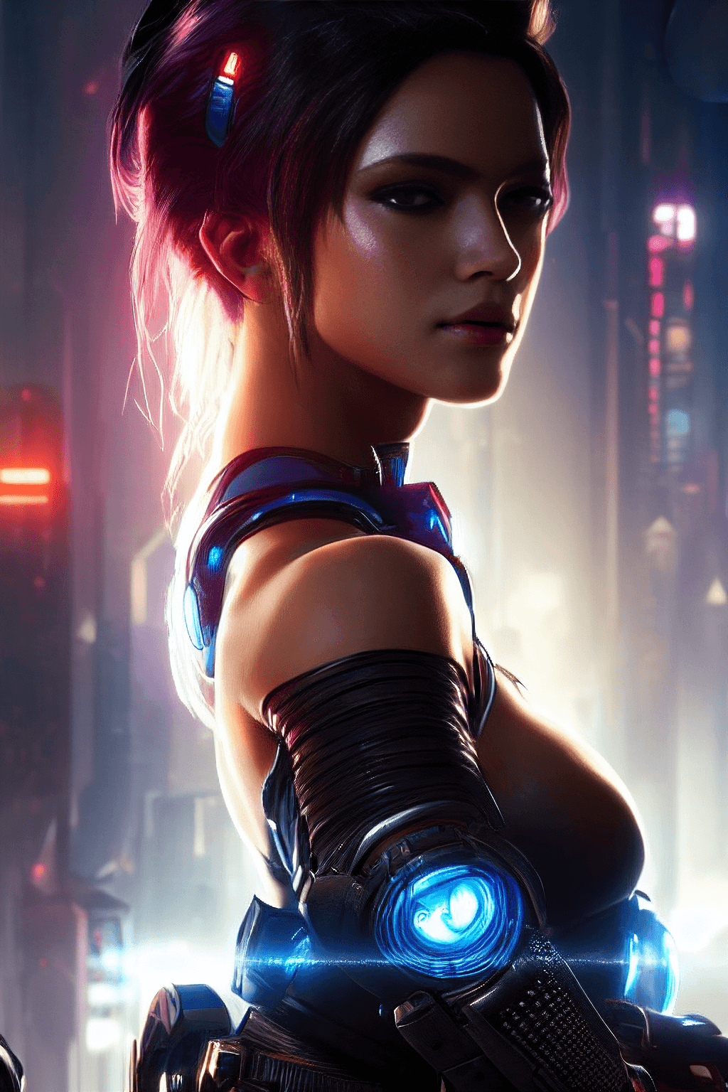 AI generated: beautiful cyberpunk girl, closeup, big and cute eyes, intricate, elegant, highly detailed, digital p...