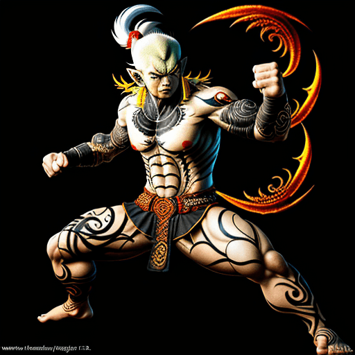 AI generated: Asura from Asuras wrath, (dynamic pose:1.2), tattoo, intricate,  cinematic, dof, lightroom 
