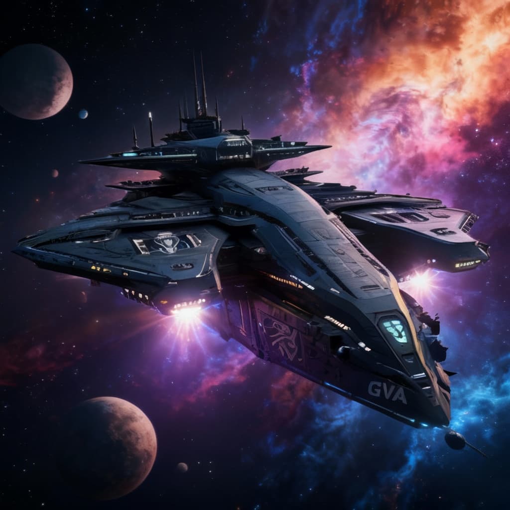 AI generated: Reimagine, in detail, the alien spaceship to show a new design. Reposition and add or change paint c...