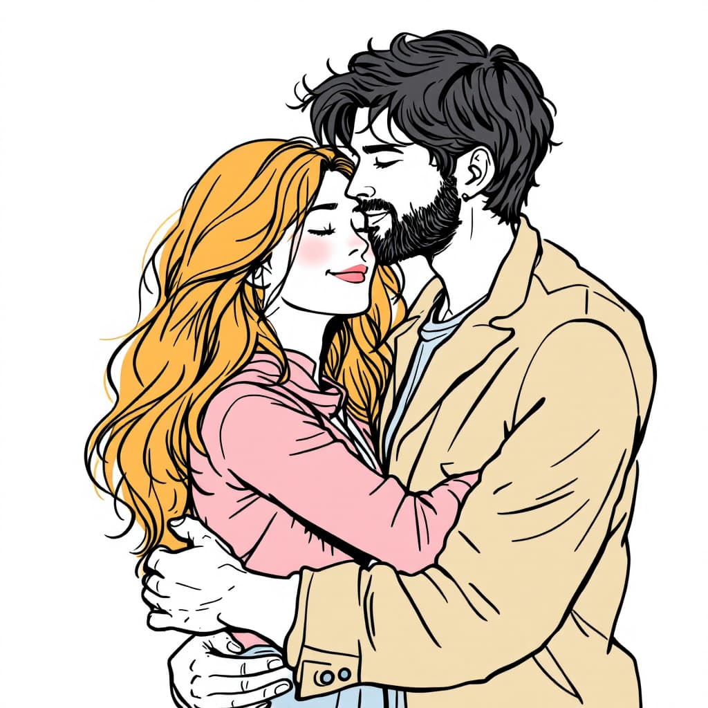 AI generated: in a one-line style, a couple hugging each other