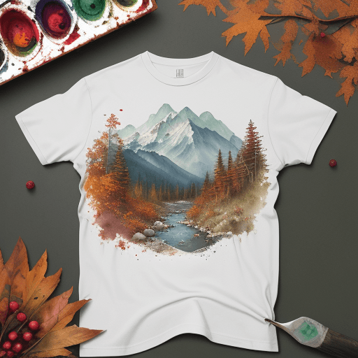 AI generated: Ultra realistic t-shirt design with colorful muted color scheme, detailed watercolor, Creek, edible ...