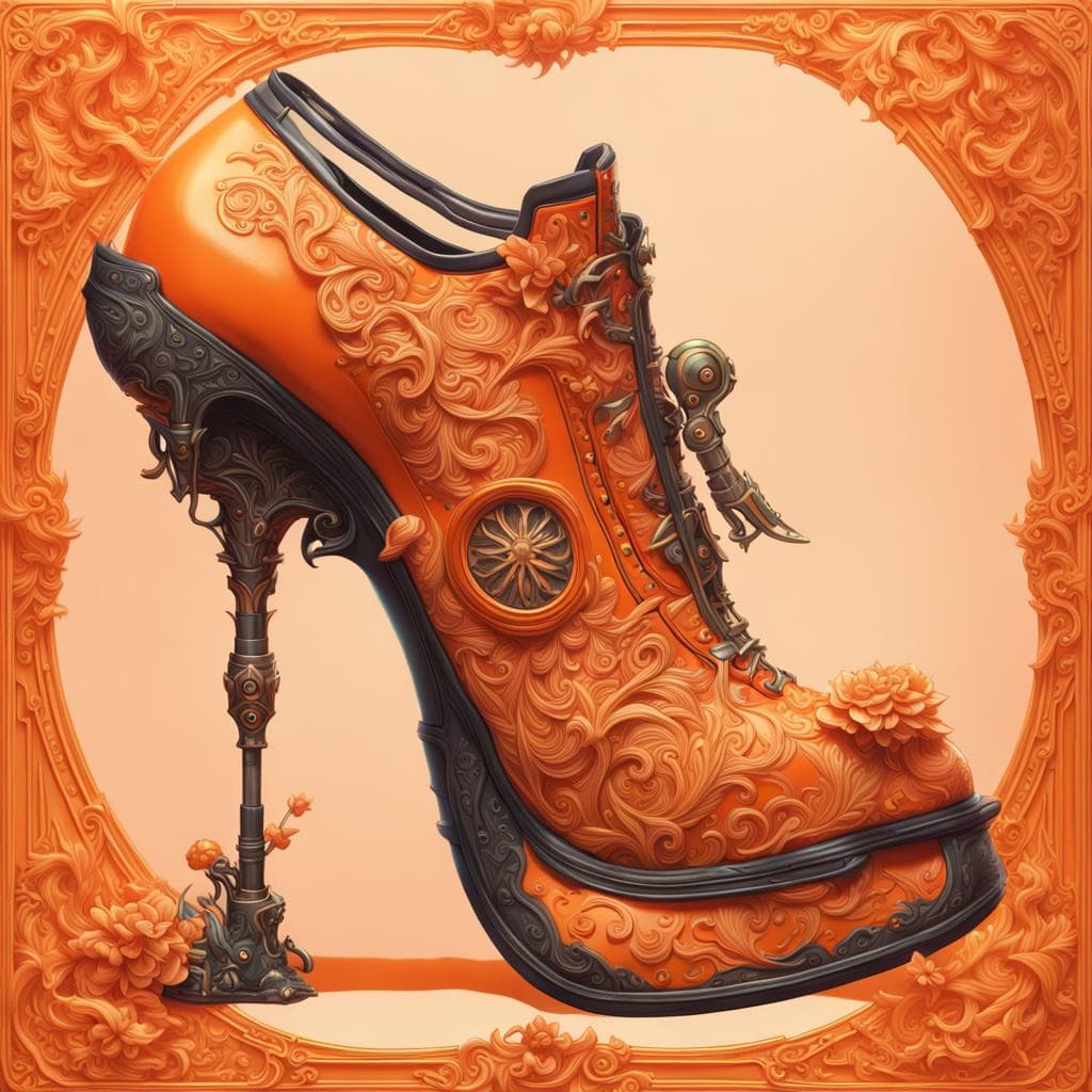 AI generated: a photorealistic limited edition of Orange Gun Heels Bayonetta Light Orange Boot Series, photograph,...