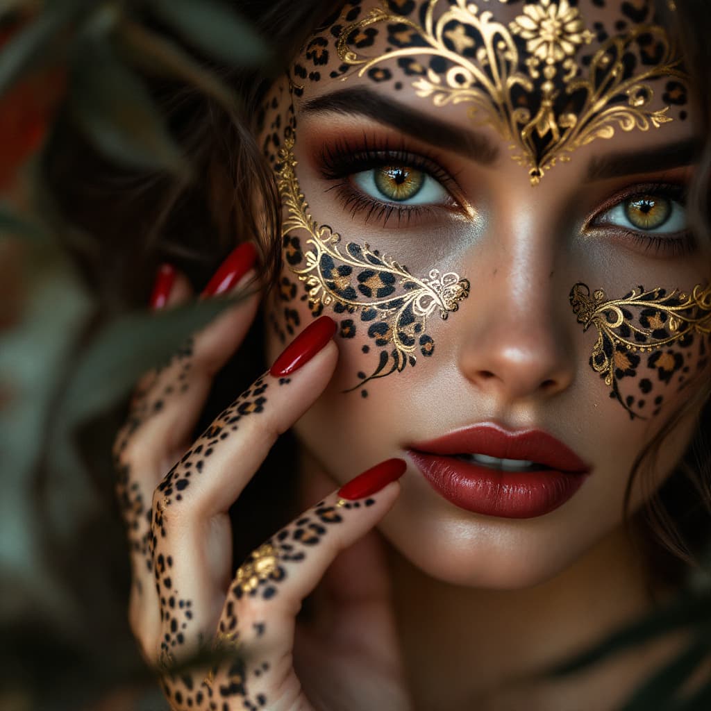 AI generated: Prompt
Beautiful markings on stunningly elegant, hazel/green eyed woman with large, Hindu inspired h...
