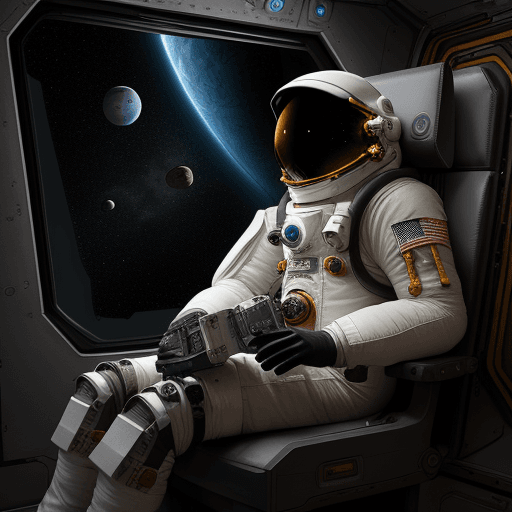 AI generated: An adventurous human character seat wearing an advanced space exploration suit, exploring uncharted ...