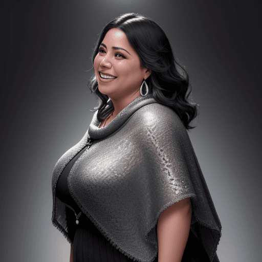 AI generated: dark background, dramatic light, backlight, rim lighting, (chubby:0. 3), mexican woman 44yo, laughin...