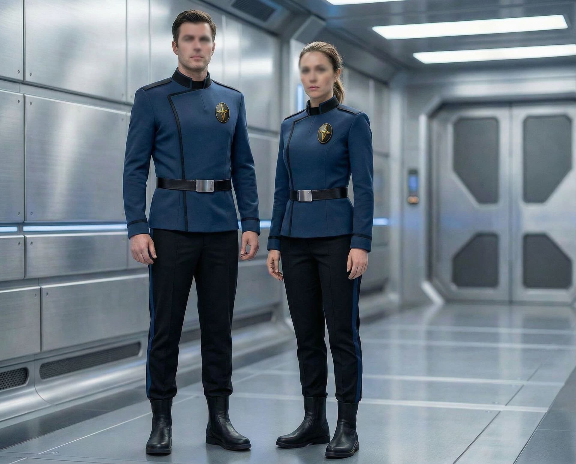 AI generated: Create a Sci-Fi uniform with a badge. Use the reference image one as the badge, and place the badge ...