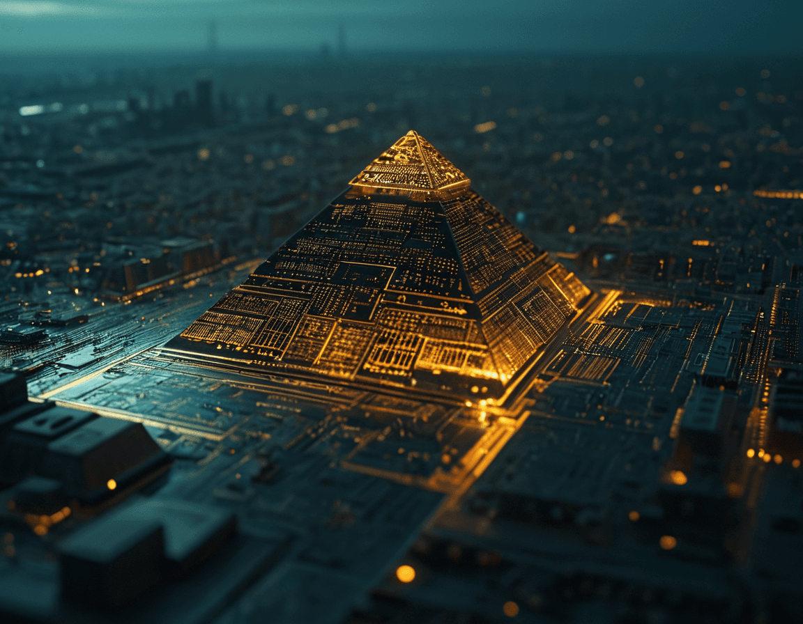 AI generated: circuitboard, Great Pyramid of Giza, focus, motherboard, technological, shot from above, intricate, ...