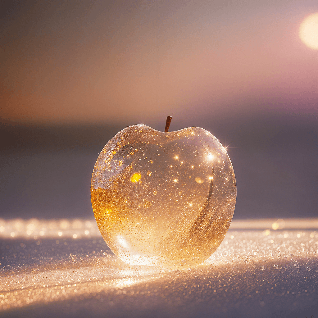 AI generated:  [hdr, film ], lifelike textures,
abstract expressionist painting of (an apple fruit made of glass....