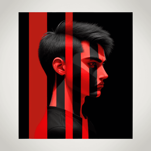 AI generated: modern art, man model face side with minimalist overlay of stripes graphic design, flat, focus on th...