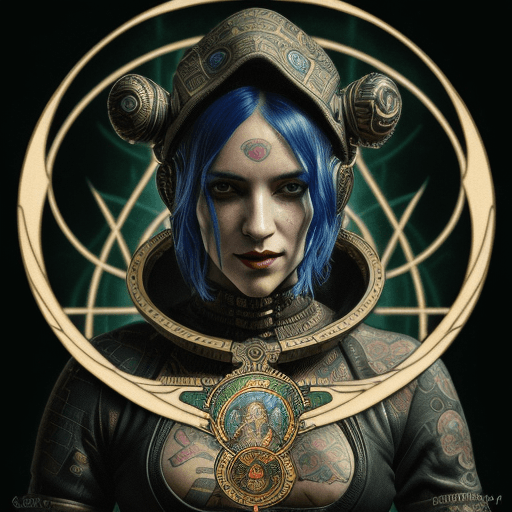AI generated: Tarot card with intricate detailed frame around the outside |portrait of cyberpunk head with jester ...