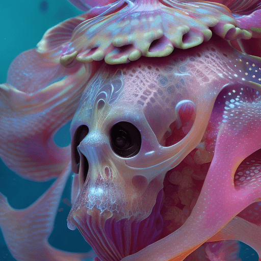 AI generated: Goddess close-up portrait ribcagel. jellyfish phoenix head, nautilus, orchid, skull, betta fish, bio...