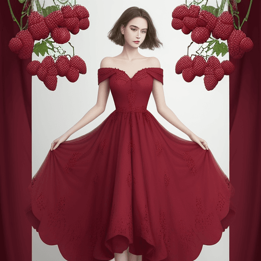 AI generated: Imagine a stunning dress crafted entirely from the vibrant hue of ripe raspberries. The fabric shimm...