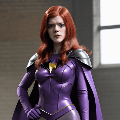 AI generated: Rose Leslie dressed in the purple Batgirl costume from the 1966 TV series.