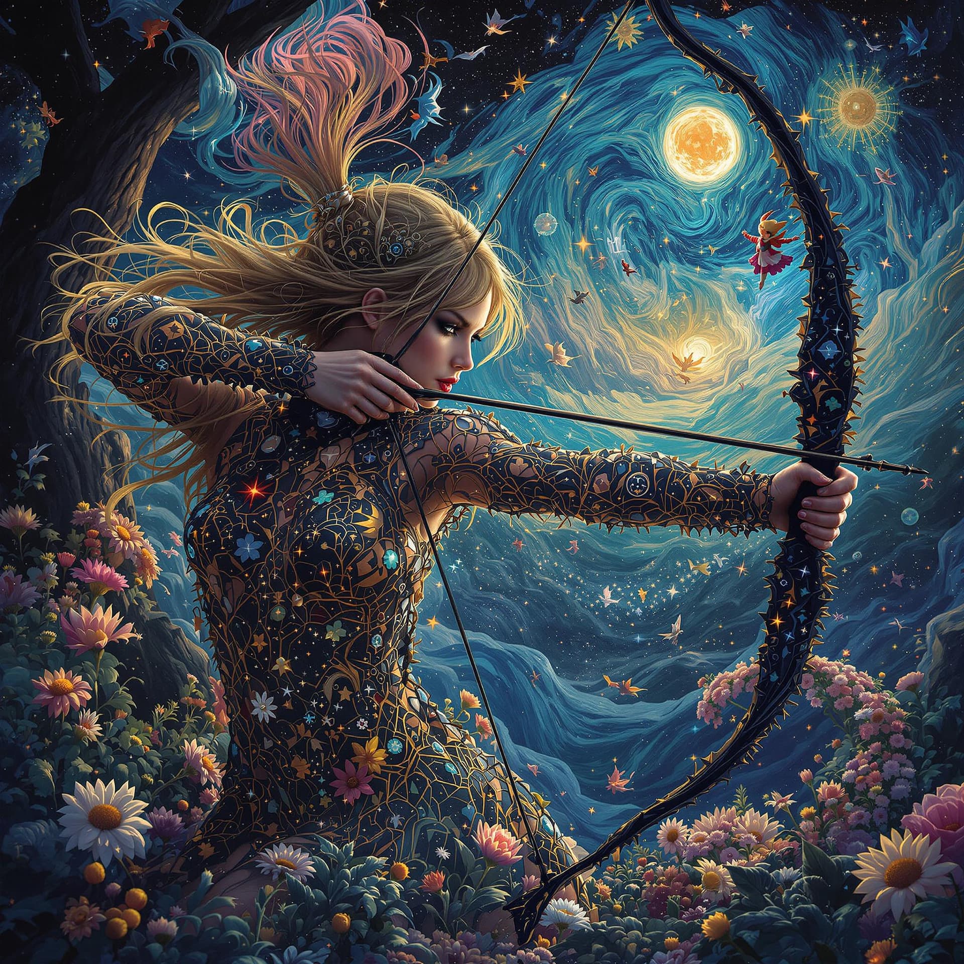 AI generated: The Archer, Taylor Swift, intricate artwork, octane render,  psychedelic, surreal, trippy artwork, c...