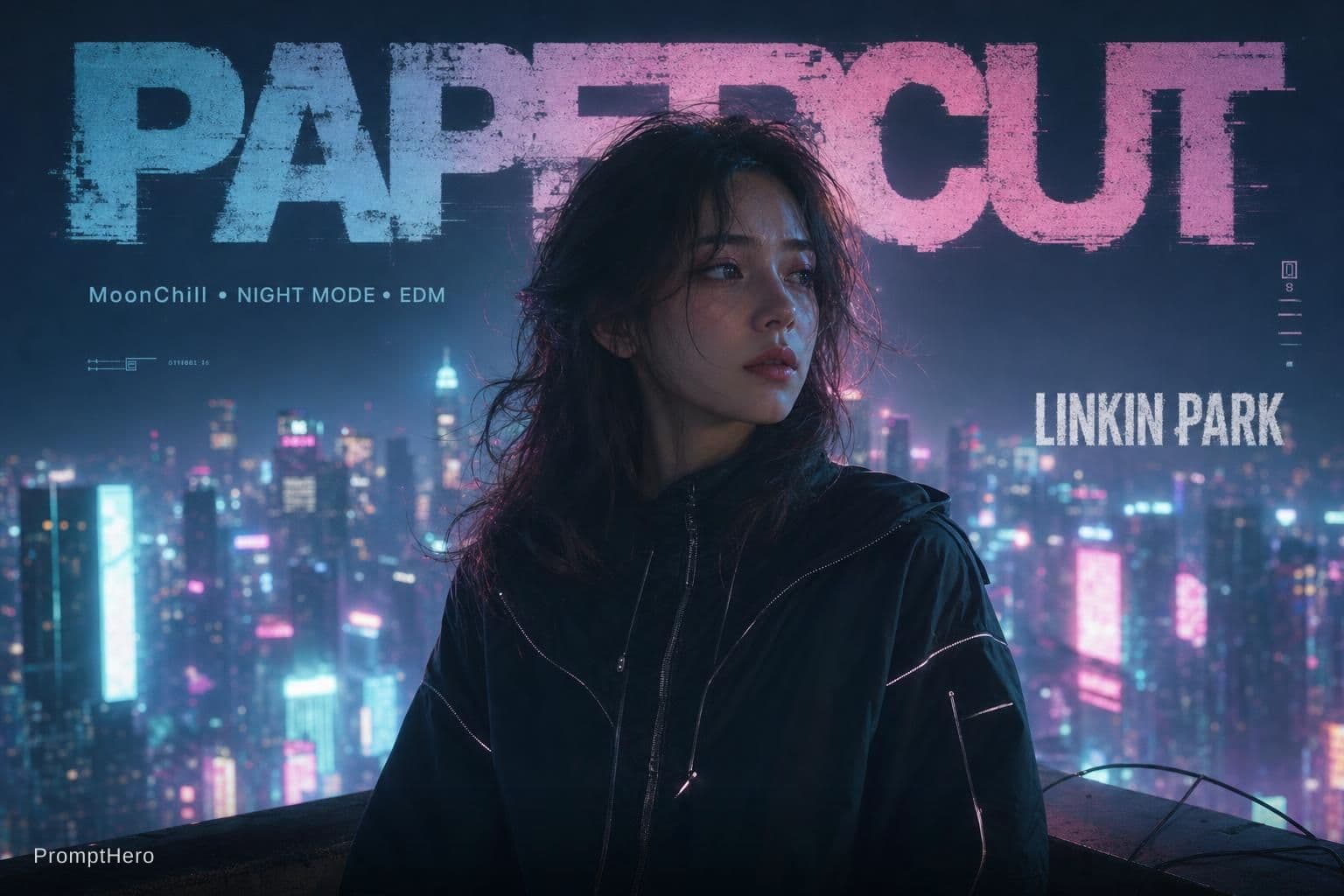 AI generated: { "meta": { "aesthetic_goal": "Ultra Realistic Cinematic Music Cover / Soft Cyberpunk Pastel", "vibe...