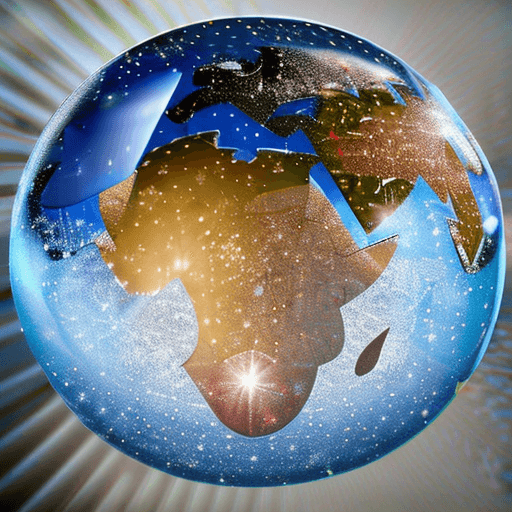 AI generated: super fantactical, the planet earth inside a transparent christmas tree ball, snow flakes around, tw...