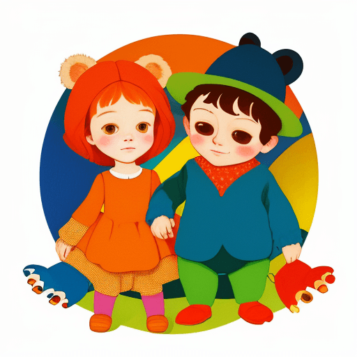 AI generated: funny and cute bear and girl moire pattern llustration in the style of art by by Axel Scheffler and ...