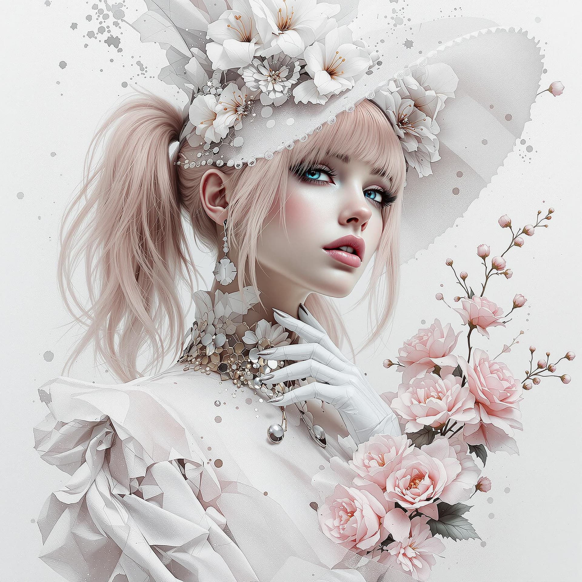 AI generated: "Luis Royo White Maximalistic white cyberpunk ultra white splash graffitti messy sassy, bubbly yet d...