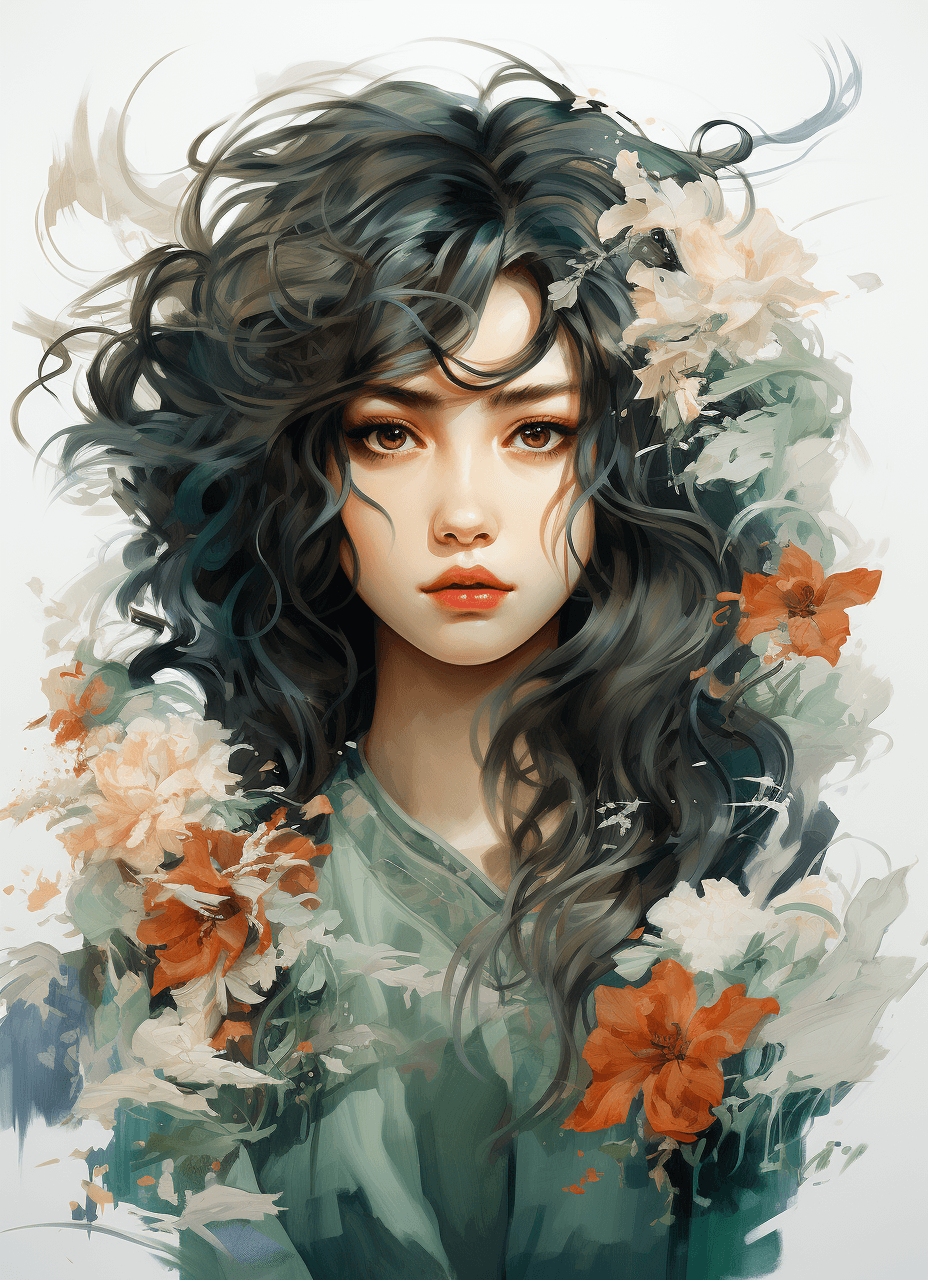 AI generated: hana no be zheng, in the style of fantasy characters, light emerald and cyan, genderless, historical...