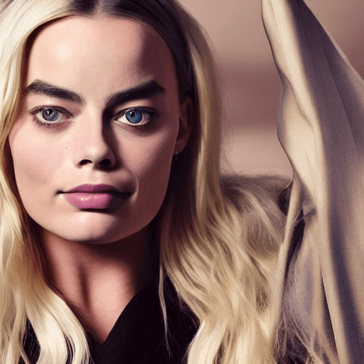 AI generated: Imagine an image where Margot Robbie's face blends smoothly with Billie Eilish's body, creating a un...