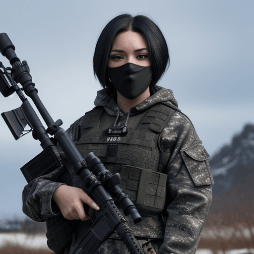 AI generated: Clever raven wearing camouflage and sniper gear, holding a sniper rifle, anthropomorphic, super deta...