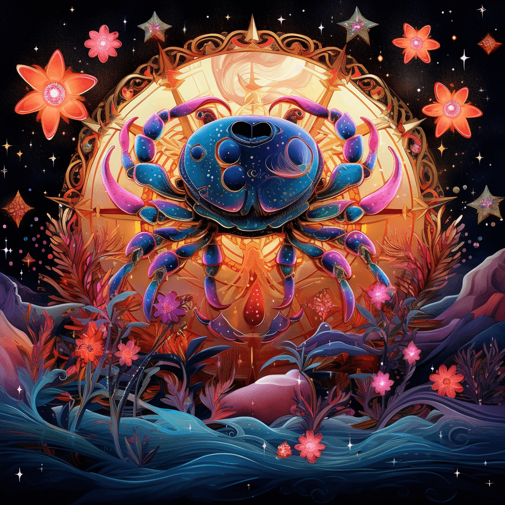 AI generated: Cancer zodiac sign, in the style of murakami, dreamscapes, bright and playful