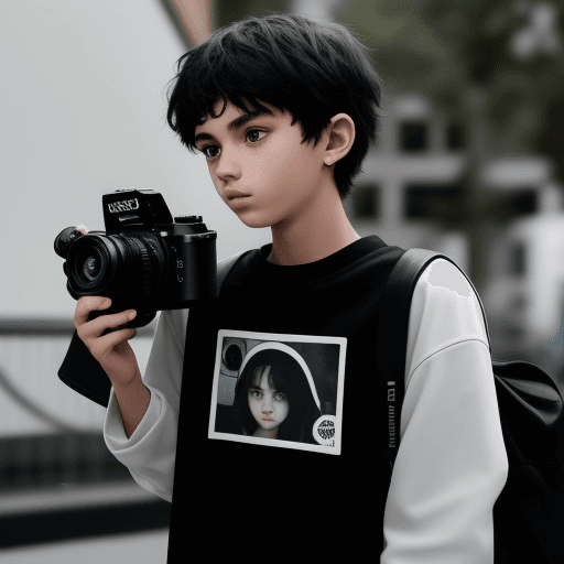 AI generated: a sticker of a teenager talking to the cam, wearing a black with white wear