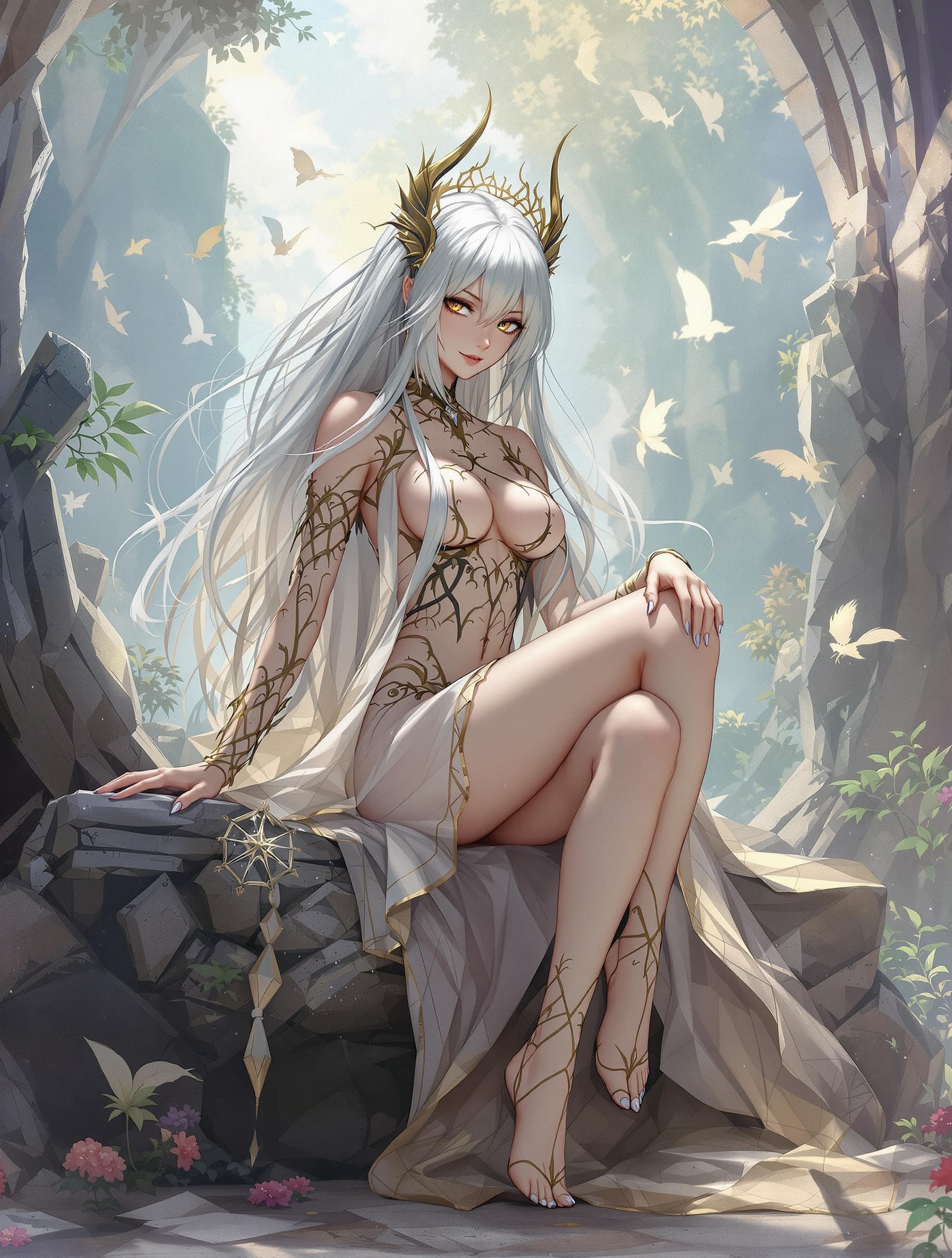 AI generated: Random godess creature anime milf. random age. Random god place environment. Godess clothes. Reveali...